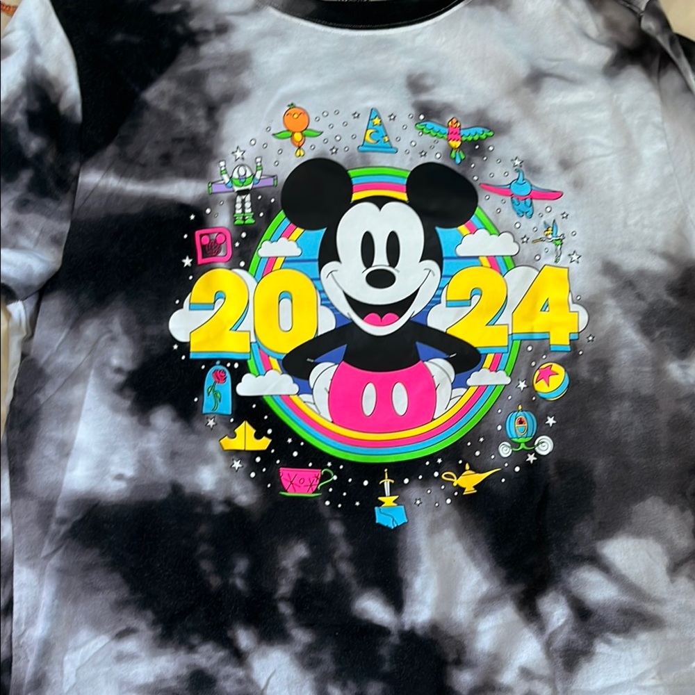 2024 Disney World Mickey Neon and Black Long Sleeve Tee